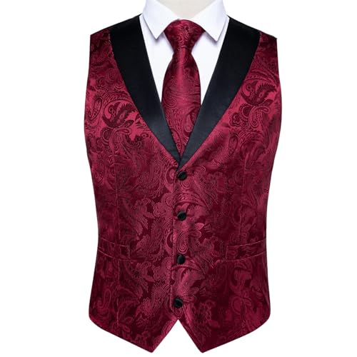 Mens Silk Gold Black Paisley Floral Vest Set Tie Cufflinks Handkerchief Suit Sleeveless Waistcoat Wedding4