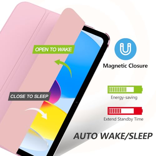 Image of MoKo for iPad (A16) 11th Generation Case 11 Inch 2025, iPad 10th Generation Case 10.9 Inch 2022, Slim Stand Hard PC Translucent Back Shell Smart Cover, Support Touch ID, Auto Wake /Sleep, Flowers Pink