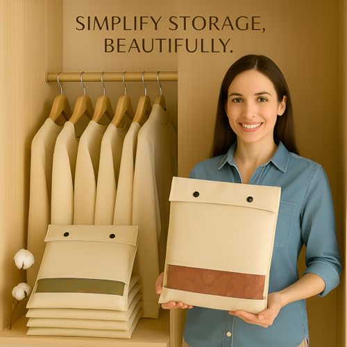 Image of DALUCI Cotton Saree Cover for Storage | Saree Bags (18x15 Inch) with Button Closure & Transparent Mesh Window | 100% Washable Fabric Clothes Organizer for Storage | Wardrobe Organiser (Pack of 12)