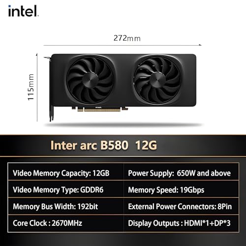 Image of Cutesliving Intel Arc B580 Limited Edition 12GB GDDR6 Graphics Card - Ray Tracing, XeSS, AI Accelerated, PCIe 4.0, Triple DP 2.1, HDMI 2.1