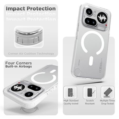 Image of RIGGEAR Shockproof Clear Hybrid Armor Magnetic Back Cover Case Compatible with MagSafe Accessories for Nothing Phone 4a Pro 5G (Transparent PC and TPU Bumper)