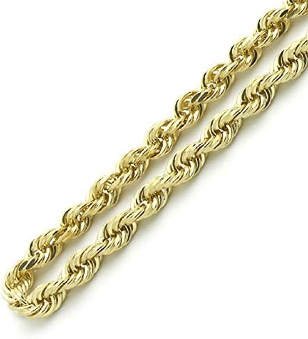 18K Yellow Gold 1.5MM, 1.8MM, 2MM, 2.5MM, 3MM, 4MM, or 5MM Diamond Cut Rope Chain Necklace Unisex Sizes 16″-30″