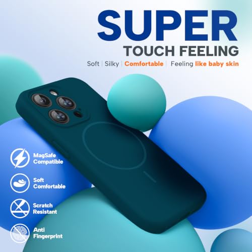 Image of miracase Magnetic for iPhone 15 Pro Case, [Soft Anti-Scratch Microfiber Lining], Compatible with MagSafe, Liquid Silicone Shockproof Drop Protection Phone Case for 15 Pro, Teal