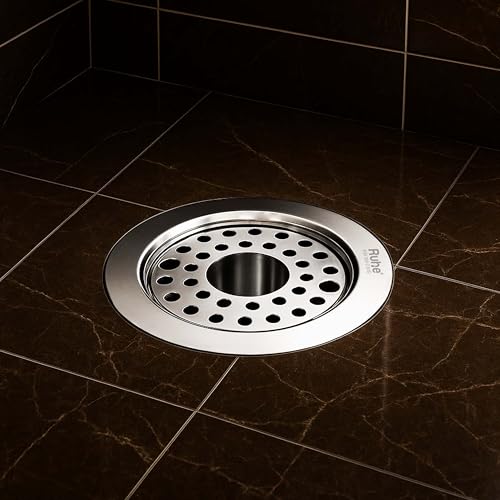 Image of Ruhe Round Floor Drain with Lock and Hole (5 Inches) | 304-Grade Stainless Steel Drain Jali with Cockroach Trap | Floor Drainer for Bathroom