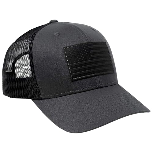 Image of 13 STRIPES American Flag Hat - Leather Patch Mesh Back Snapback Hat for Men & Women USA Flag Trucker Hat, Casual Unisex Hat