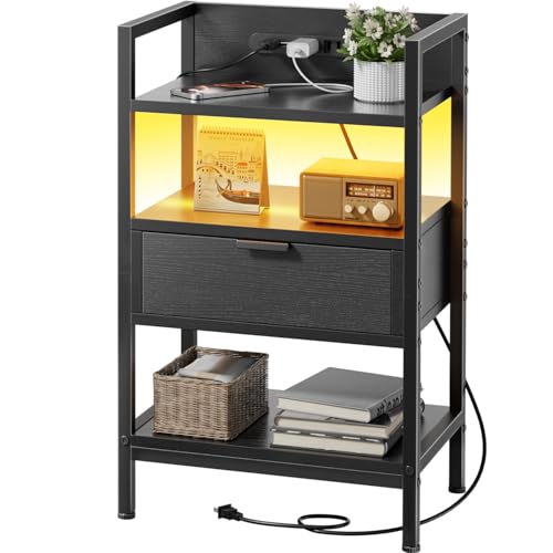 HLFURNITURE TChe[u iCgX^h LEDCg [dXe[V USB|[g2&RZg2tC o 40×30×70cm 3 iI[vI xbh[^hrO[ ()