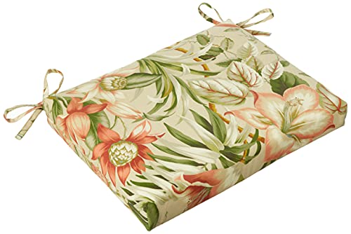 Pillow Perfect Tropic Floral Indoor/Outdoor Square Corner Chair Seat Cushion with Ties, Plush Fiber Fill, Weather, and Fade Resistant, 16