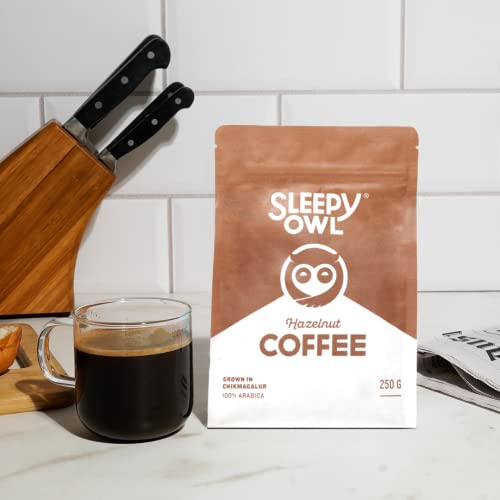 Image of Sleepy Owl Hazelnut Ground Coffee | Medium Grind Coffee | Pour Over, Aeropress, Homemachine | Medium Roast | 100% Arabica | Freshly Roasted & Ground | 250g | Directly Sourced From Chikmagalur