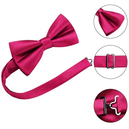 Image of Hi-Tie 5Pcs Mens Solid Color Silk Tie Satin Pretied Bowtie Lapel Pin for Men Handkerchief Cufflink Wedding Gift Box