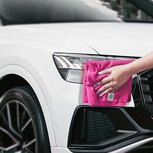 Image of SOFTSPUN Microfiber Cloth - 3 pcs - 40x40 cms - 340 GSM Pink - Thick Lint & Streak-Free Multipurpose Cloths - Automotive Microfibre Towels for Car Bike Cleaning Polishing Washing & Detailing
