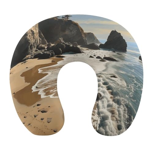 Oreiller de voyage en mousse à mémoire de forme en forme de U, doux et confortable, coussin de voyage pour la plage sur la côte du Pacifique, accessoires de...