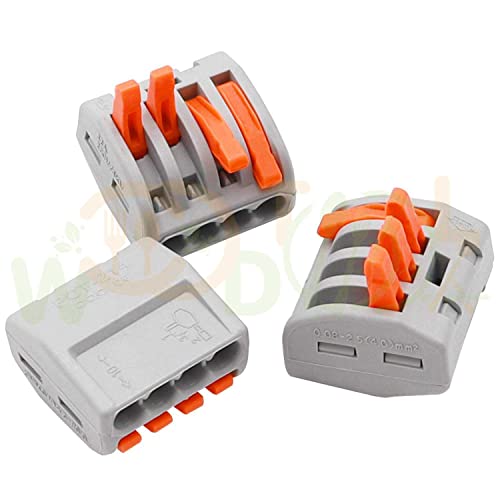Image of Quick Wiring Connector for AWG 28-12 - Compact Splicing Wire Connectors - 4 Port Mini Wire Connectors (4pcs, 4-Port, Orange)