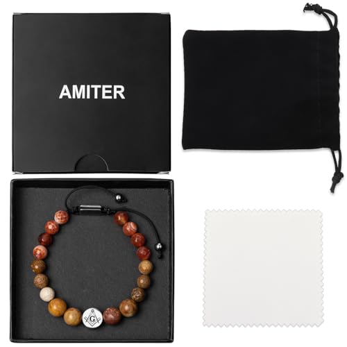 Pulsera Masonic para hombre con piedras naturales miniatura 6