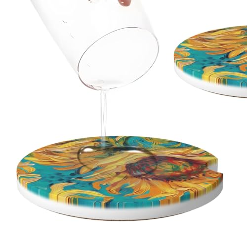 2pcs posavasos absorbentes para carro diseño girasol miniatura 4