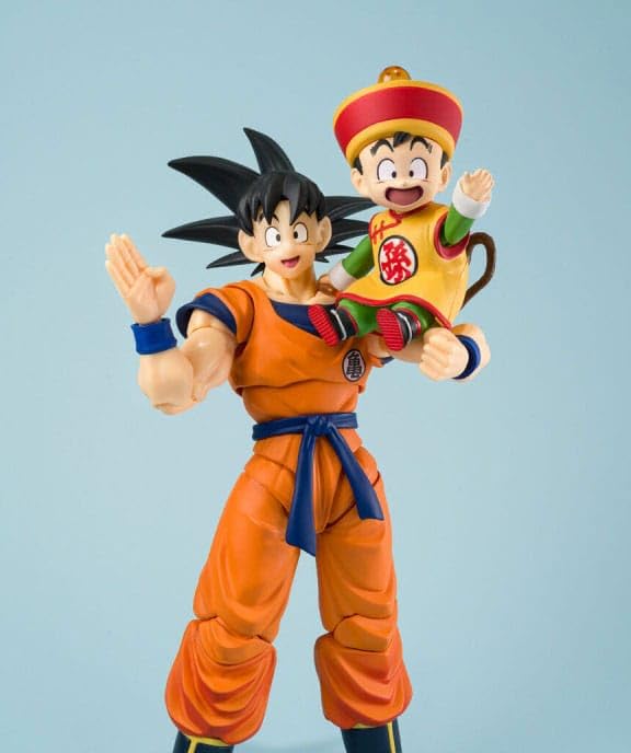 Dragon Ball S.H.Figuarts Action Figure Son Goku & Son Gohan Kid & Kintoun, 14 cm e 6 cm