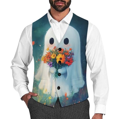 Ghost Flowers Men's Suit Vests Dress Vest V-Neck Waistcoat Slim Business Formal with Pocket