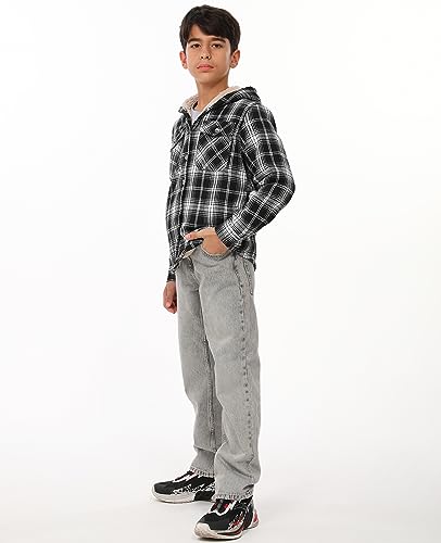 Image of ZENTHACE Boys Sherpa Fleece Lined Flannel Plaid Button Down Shirt Jacket,Hooded Flannel Shirt with Hand Pockets