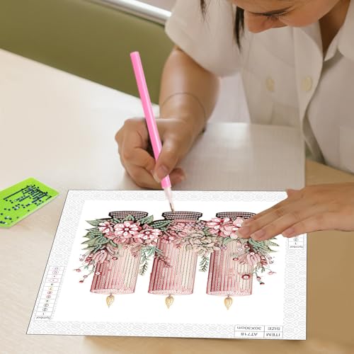 Image of 5D Special Shape Diamond Art Kit for Beginners, Christmas Diamond Art Painting Kits for Adults, Crystal Rhinestones Diamond Painting for Home Wall Christmas Decoration Gift 11.8x11.8 inch, Pink Candle