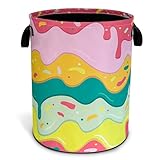 Ice Cream Laundry Basket Desserts Cartoon Pattern Foldable Oxford Cloth Funny Tote Bag Laundry Hamper Clothes Storage Bucket Toy Organizer For Bathroom/Laundry Storage/Bedroom18.9x16.5 In