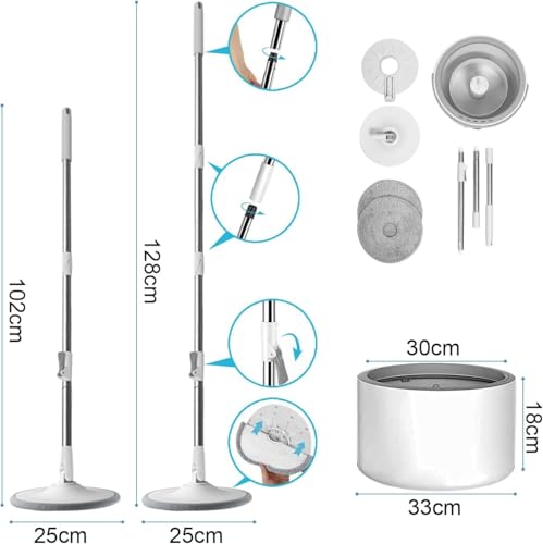 Image of Spin Mop for Home Cleaning Floor / 360 Rotating Mops for Floor Cleaning Deluxe System ๐๐๐ฅ๐ ๐๐๐ฉ๐๐ซ๐๐ญ๐ข๐จ๐ง Dirty and Clean Water System 2Pcs Reusable Microfiber Pad (White)