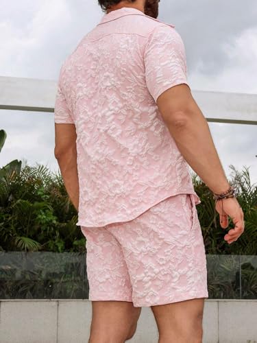 Image of ZAFUL Men's 2 Pieces Sets Outfits Summer Beach Set Short Sleeve Button Down Zip Up Shirt And Short Sets
