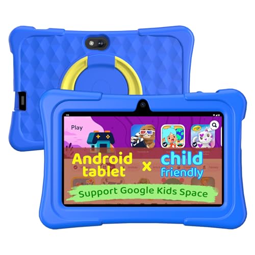 Image of Kids Tablet, 7 Inch Android 15 Tablet for Kids, 8GB+32GB 1TB Expanding, Quad Core Toddler Tablets with Shockproof Case, BT5.0, WiFi 5, Parental Controls, Games, Dual Camera (Blue)