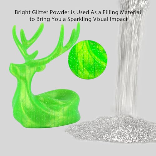 Image of IEMAI Glitter Clear PETG Filament 1.75mm Fluorescent Green 1KG, Sparkly Transparent Finish 3D Printer Filament Easy to Print for Lampshades, Home Decor & DIY Models