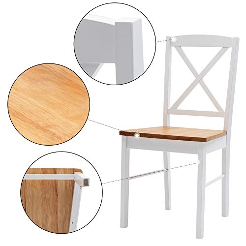 Duhome Dining Chairs Set of 2 Wood Dining Room Chair with Cross Back, Kitchen Room Chair Side Chairs Natural Seat/White Base