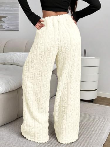 Image of ZAFUL Women's Fuzzy Plush Pajama Pants Wide Leg Pj Bottoms Lounge Pants