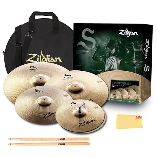 Zildjian S391 S Performer Cymbal Pack Bundle with Cymbal Bag, Drumsticks, and Austin Bazaar Polishing Cloth