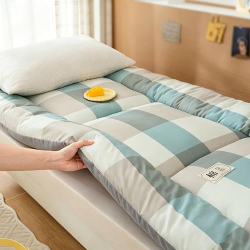 BK&MF Sobrecolchón de Algodón Suave y Lujoso, Topper Colchón Acolchado, Estera Tatami Plegable, Cojín Grueso para Dormitorio e Interiores,Blue a,90x200cm(35x79inch)