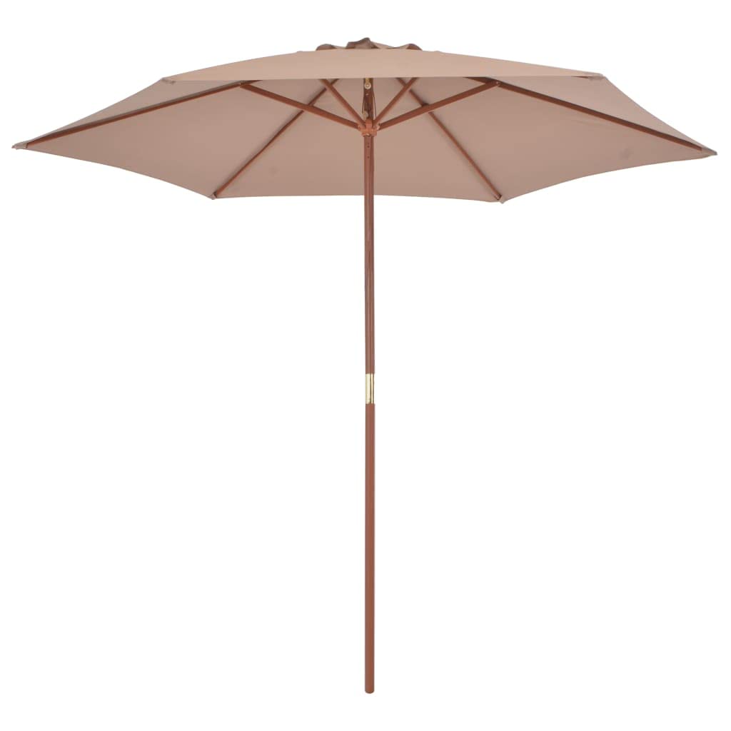 Madera resistente protección UV mástil 38 mm soporte mesa Gris Topo 270 cm | Sombrilla de jardin con palo de madera gris taupe 270 cm toldo parasol exterior con proteccion UV para terraza patio playa