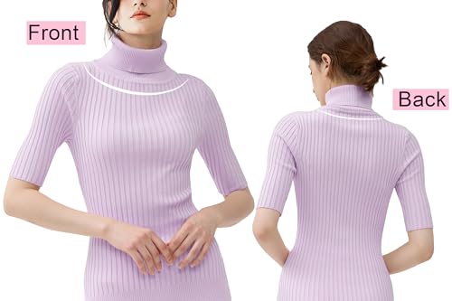 Image of v28 Women Turtleneck 1 /2 Half Sleeve Highly Stretchy Ribbed Knit Fitted Sweater