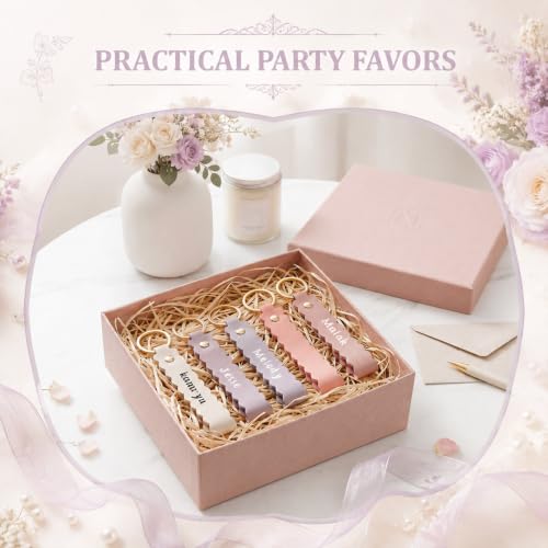 Image of Scalloped PU Leather Keychain Blanks Laser Engraving Blanks Loop Keychain Kit with Key Ring for DIY