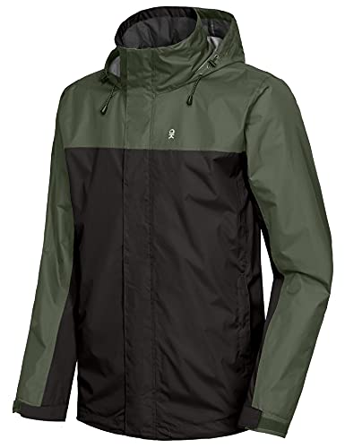 Little Donkey Andy Men's Waterproof Rain Jacket Outdoor Lightweight Rain Shell Coat for Hiking, Travel Black/Army Green L Little Donkey Andy Men's Waterproof Rain Jacket Outdoor Lightweight Rain Shell Coat for Hiking, Travel Black/Army Green L