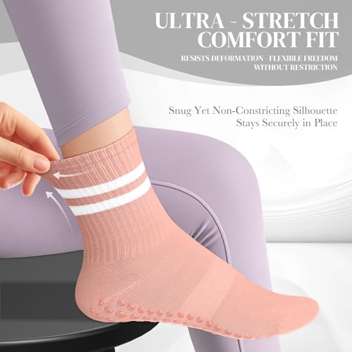 Pilates Socks with Grips for Women Long Non-Slip Yoga Grippy Socks for Barre，Ballet，Dance & Hospital，Anti-Skid Workou4