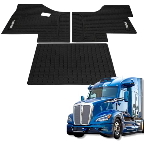 TUSPUR Floor Mats Fit for Kenworth T680 T880 W990S or Peterbilt 579 567 Trucks Floor Rubber Mats for All-Weather Non-Slip Black (3PCs)