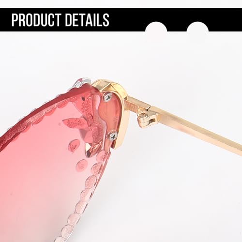 Image of Dervin Cat Eye Sunglasses for Women - UV400 Protection, Rimless Flower Diamond-Cut Lens, Trendy Driving Shades for Women