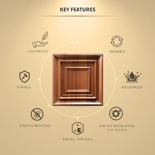 Image of Kayra Decor 3D PVC Wall Panels for Bedroom & Living Room | Frame Design |Wooden Color | 19.7 x 19.7 Inch | Pack of 12 | 32.28 Sq Ft