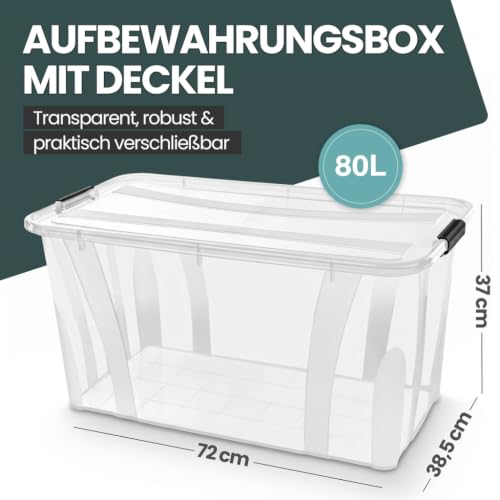 Kreher Aufbewahrungsbox Master mit Deckel transparent (80 Liter) – Ansicht 2