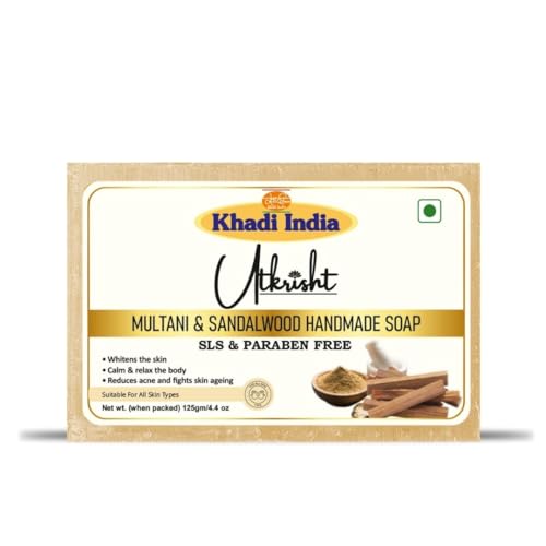 Image of Khadi Multani & Sandalwood Handmade Bathing Soap Bar 125g | Natural & Herbal | Hydrating, Glowing & Brightening | For Skin Pores & Wrinkles | All Skin Types | For Men & Women