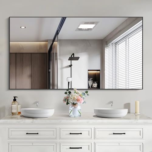 Image of COFENY Black Bathroom Mirror for Wall, 30x50 Inch Rectangle Mirrors with Metal Frame, Modern Vanity Wall Mirror Decor for Bathroom Living Room, Entryway Hangs Horizontal or Vertical