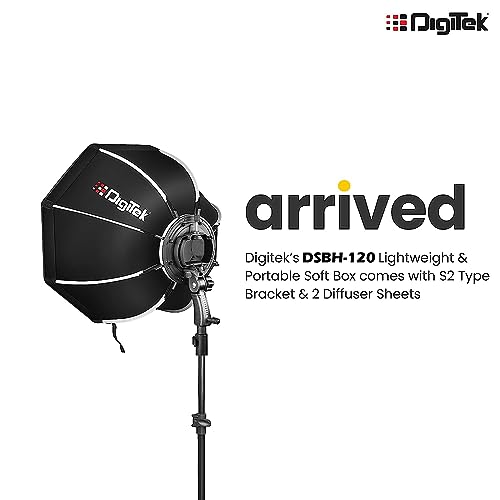 Image of DIGITEK DSBH-120 (120cm) Lightweight & Portable Soft Box Comes with S2 Type Bracket & 2 Diffuser Sheets | Carrying Case | Compatible with All Flash Speedlights (DSBH-120)