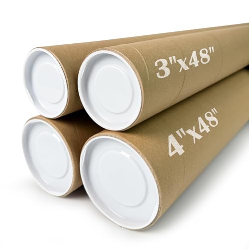 SEEYAURO 4 Pack Poster Mailing Tubes with Caps Heavy Duty Cardboard Poster Tube Shipping Tube for Prints Documents Crafts & Golf Clubs (4in*48in 3in*48in)