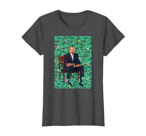 Barack Obama Sitting Floral Art T-Shirt T-Shirt, Women, Dark Heather Grey, Medium