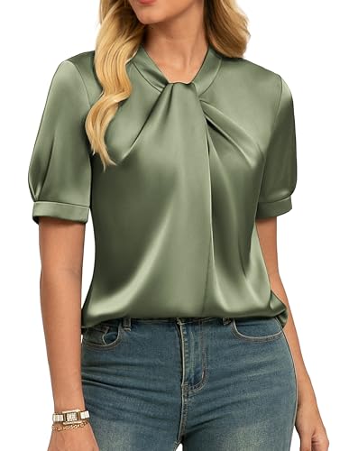 GRACE KARIN Mock Neck Satin Top