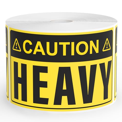 Meitaat 500 Pcs Caution Heavy Stickers 5” × 3” Packing Warning Labels for Shipping Moving Boxes Waterproof Self Adhesive Caution Stickers for Warehouse Business Handling Delivery Logistics Safety