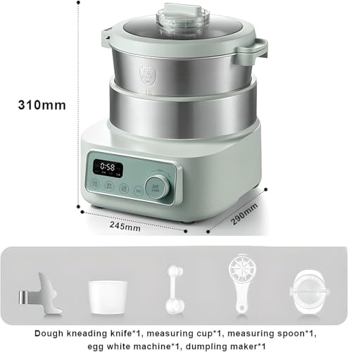 200W Electric Dough Maker, 5L Household Dough Kneading Mixer Machine with Ferment Dough, 15 Minutes & 24H Timer, Stainless Steel Dough Mixer for Baking Bread, Kitchen(Green) - Image 7