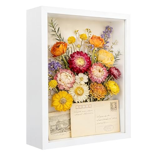 Osrioal Shadow Box Frame, Deep Box Frames for Wall and Tabletop, 3D Picture Frame for Handcrafted Flowers Medal and Souvenir, white (21.8×6.5×26.8CM )