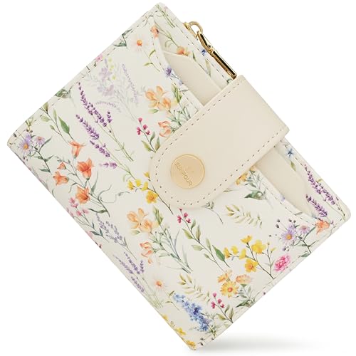 Image of Small Womens Wallet,Bifold Leather Wallet for Women RFID Card Holder Ladies Compact Pocket Wallet for Crossbody Bag (White Floral)